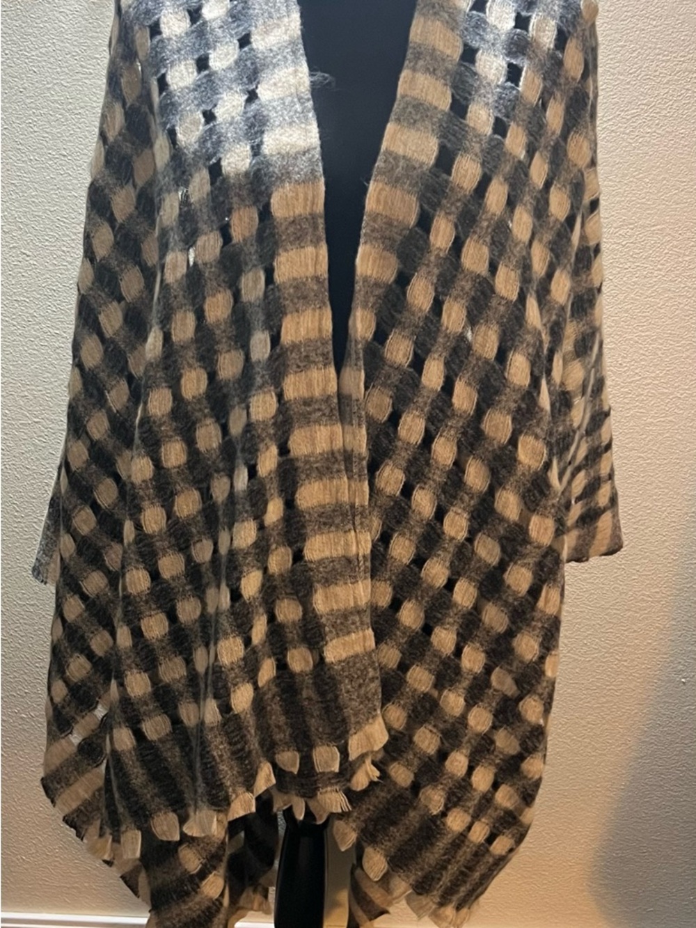 Cost Plus World Market Black and Cream Checkered Open-Front Wrap